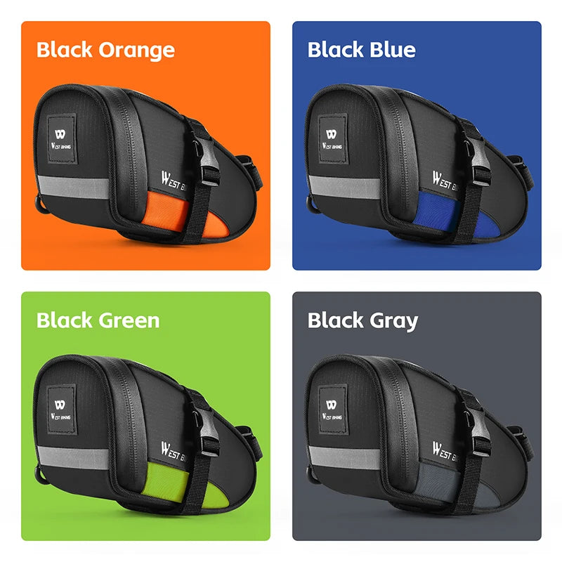 WEST BIKING Portable Bike Tail Bag 1.2L Reflective Cycling Bag Ultralight Waterproof Bike Saddle Bag MTB Road Bike Accessories