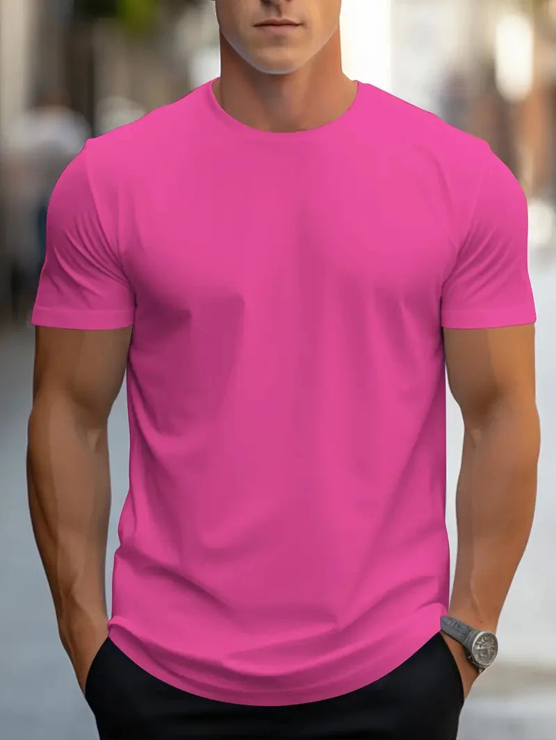 Simple solid color high quality men's round neck short sleeve summer comfortable breathable, casual and versatile T-shirt
