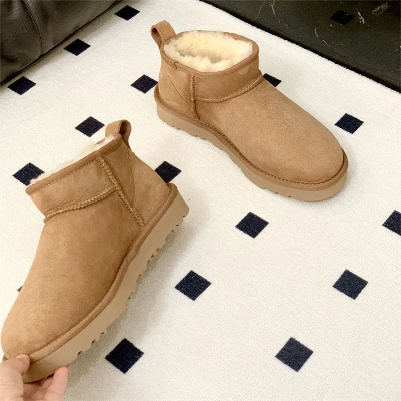 2026 New Design Winter Boots Women Super Mini Real Sheepskin Wool Comfort Warm Natural Fur Shoe Man Classic Snow Boot Size 35-44