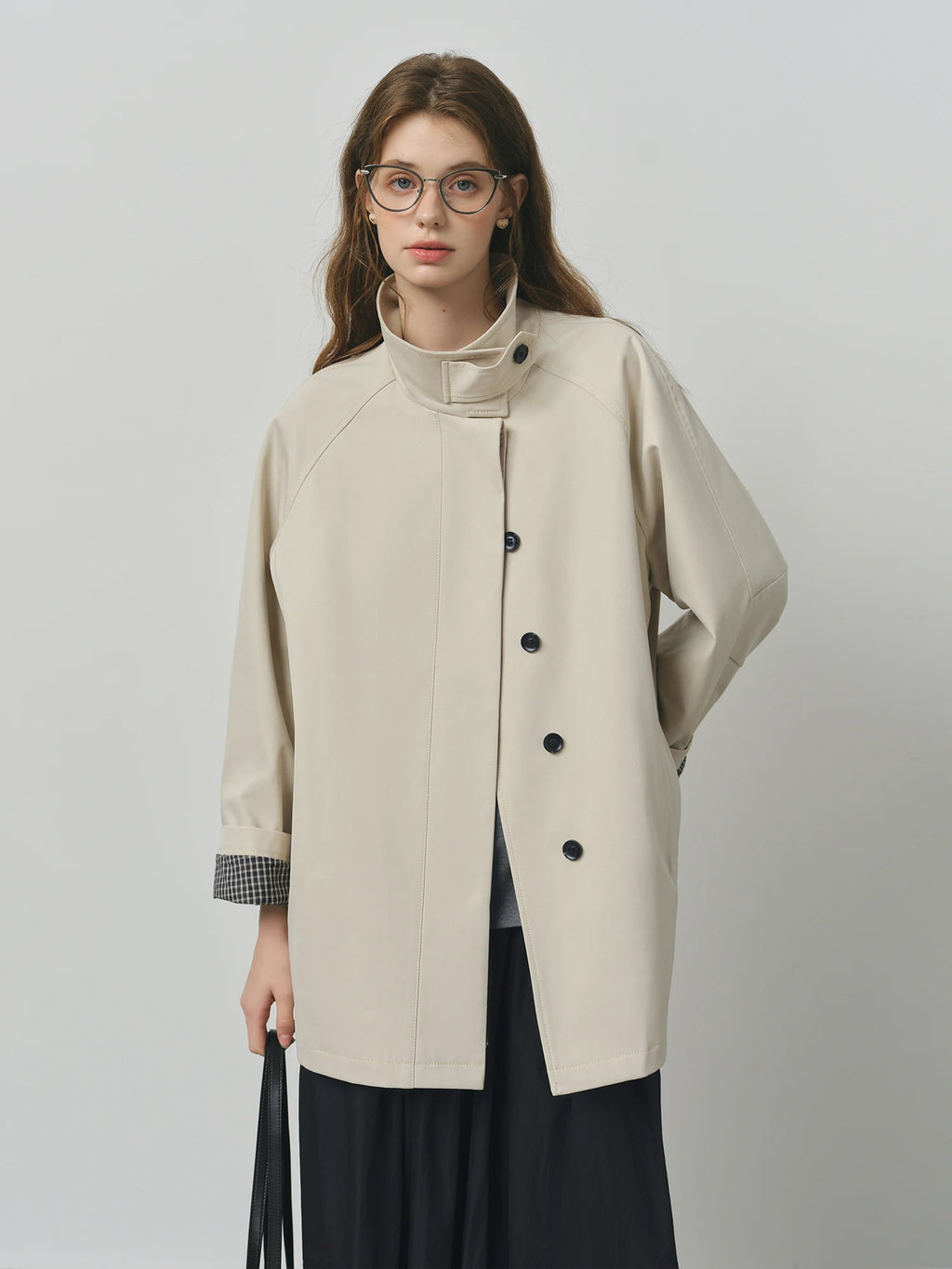 FSLE British Style Design Stand Collar Windbreaker Trench Jacket for Women 2025 Autumn New Arrival Casual Chic Coats for Women