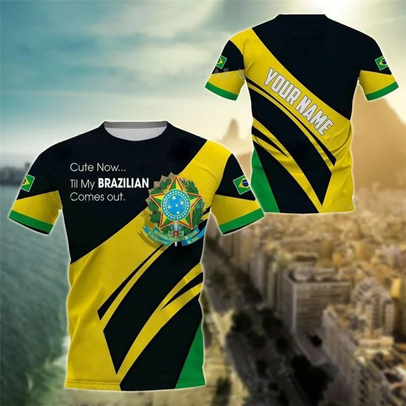 3D Printed Brazil Flag T Shirt Men Brazilian Football Pattern T-Shirts Summer Street Sports Round Neck Tops Short Sleeve Tees