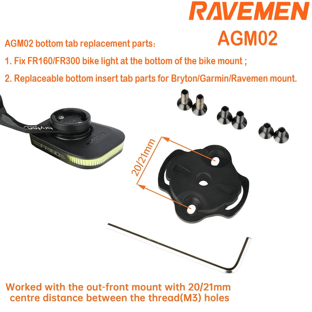 Ravemen FR160 LED Bike Front Light Bicycle Headlight QTM01+QTM03 Mount Tab For Garmin Wahoo Bryton GPS With AGM02 Bottom Mount