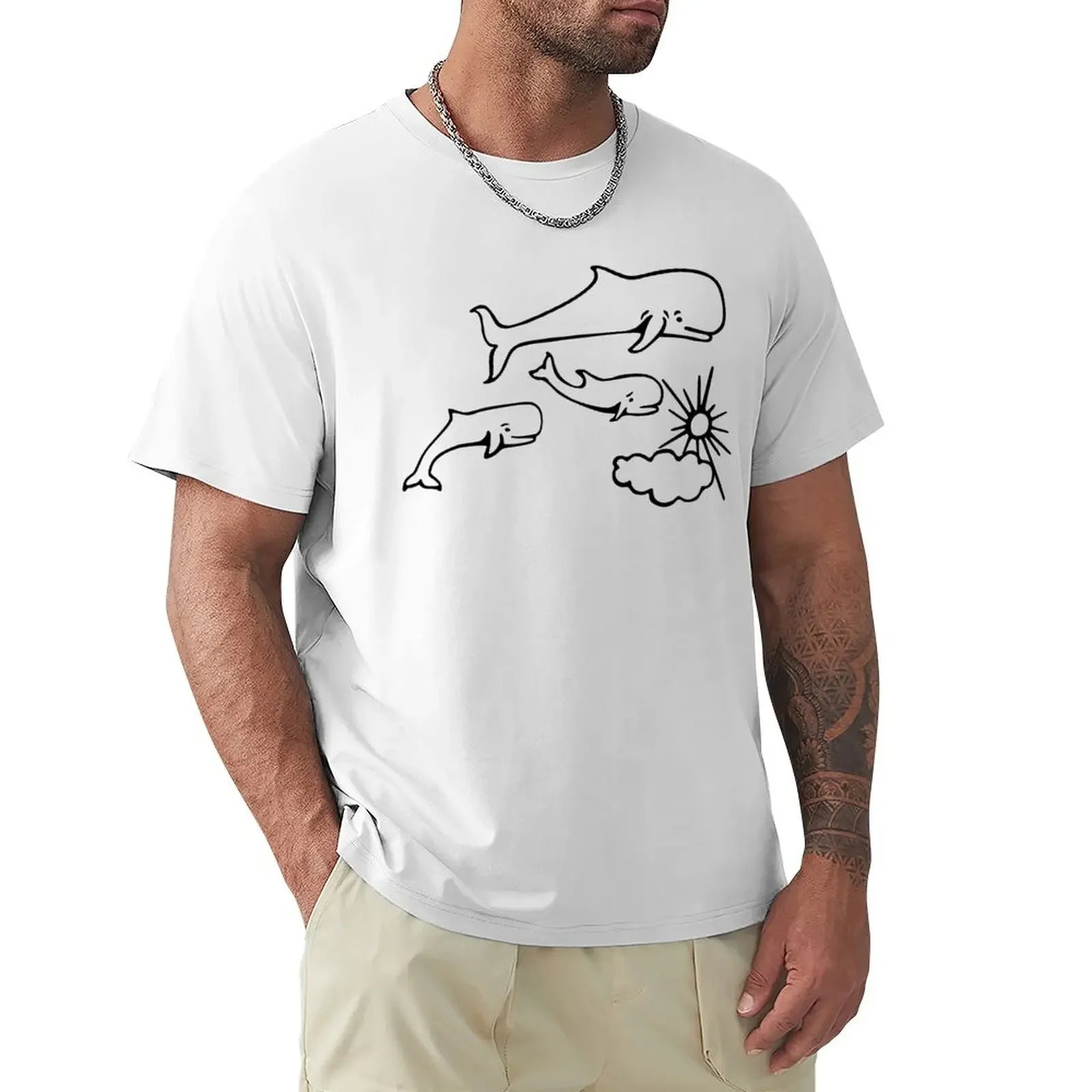 Whales and Sun Tattoo by Robe de Extremoduro T-Shirt vintage clothes plain customs design your own clothes for men heavyweight