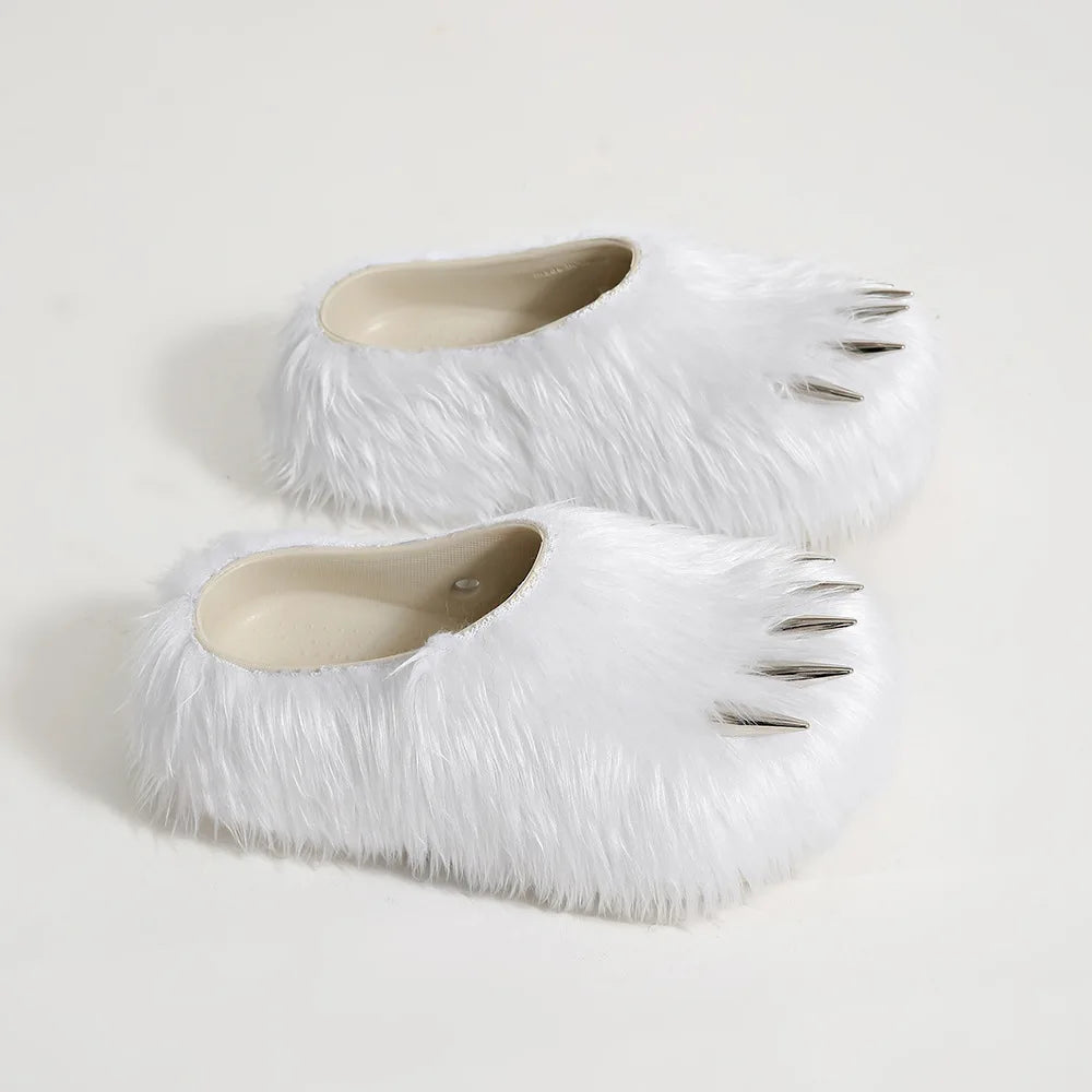 Ins Claw Slippers Adults Winter Flip Flops Warm Fur Slides Fluffy Fuzzy House Shoes Unisex Animal Claw Slippers