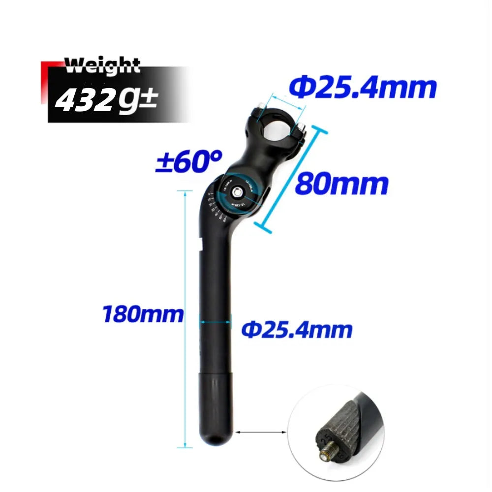 UNO Adjustable Bike Quill Stem 60 Degree Handlebar Stem Riser City Bicycle Front Fork Stem With Quill 25.4 x180mm Stem Extender