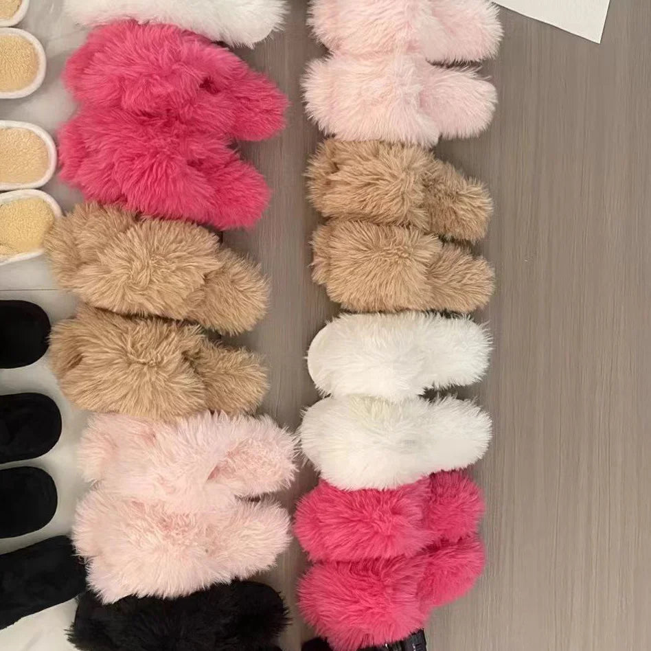 Women's Indoor Slippers 2024 Autumn and Winter New Plush Home Lazy Slippers Anti slip Durable Fashion Warm Sandals Slippers