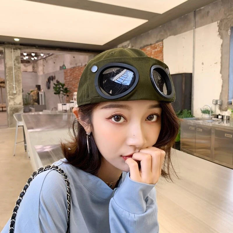 Hip Hop Aviator Hat With Sunglasses For Men Women Fashion Glasses Bonnet Summer Outdoor Sun Visors Fashion Punk Baseball Cap