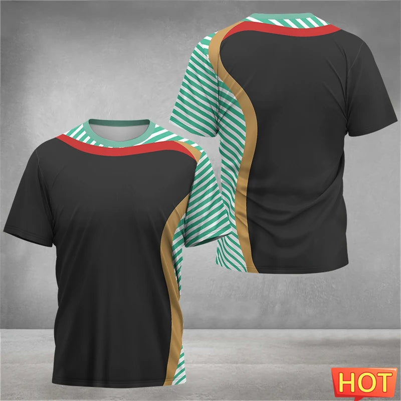 Simple Geometric Graphic Sports T Shirts For Men Summer Fashion Short Sleeve 3D Printed Badminton T-shirts Loose Breathable Tees