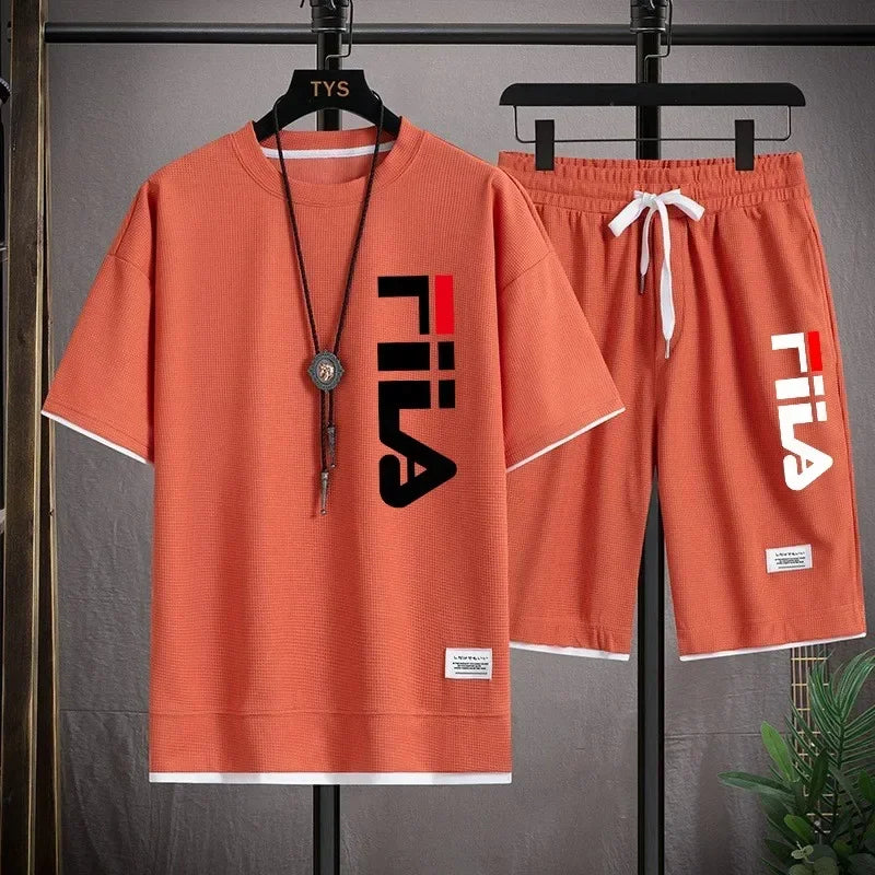 Men's breathable suit, short-sleeved hooded shirt with shorts, two-piece set, casual and fashionable men's clothing