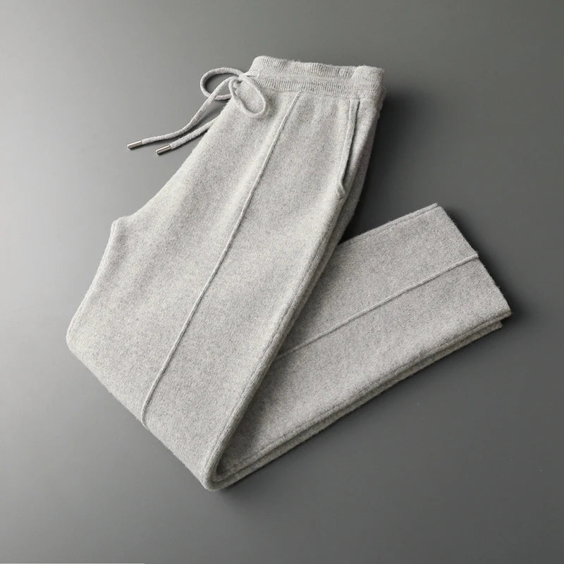 Autumn And Winter New Thick Leisure Cashmere Pants Men's Slim Knitted Pants 100% Pure Wool Pants To Keep Warm