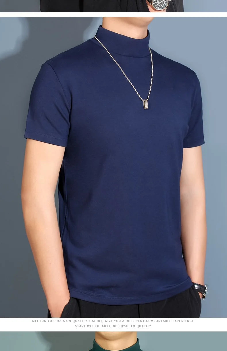 1pcs Thin New Men Half High Collar T shirts Short-sleeve Tee Fitness Joggers Bodybuilding Quick Dry tshirt Male Gym Clothes Tops