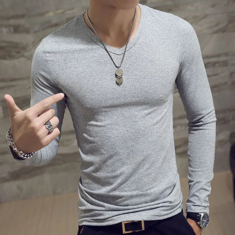 1pcs Spring Autumn Men Long Sleeve T Shirt Mens Thin Solid Casual T-shirts Classic Clothes Men's T-shirts Male Thermal Tops