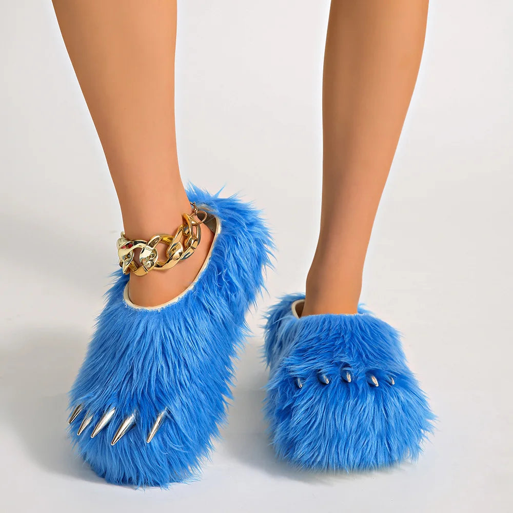 Ins Claw Slippers Adults Winter Flip Flops Warm Fur Slides Fluffy Fuzzy House Shoes Unisex Animal Claw Slippers