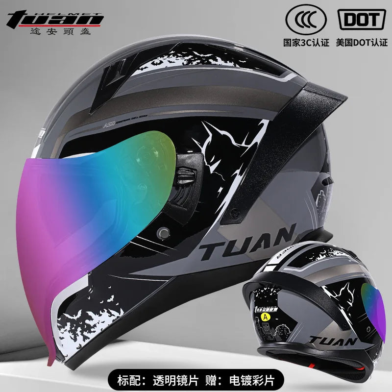 2026 New Motorcycle Helmet Standard DOT Double Mirror Drinkable Water Ghost Face Helmet Cycling Locomotive Full Helmet