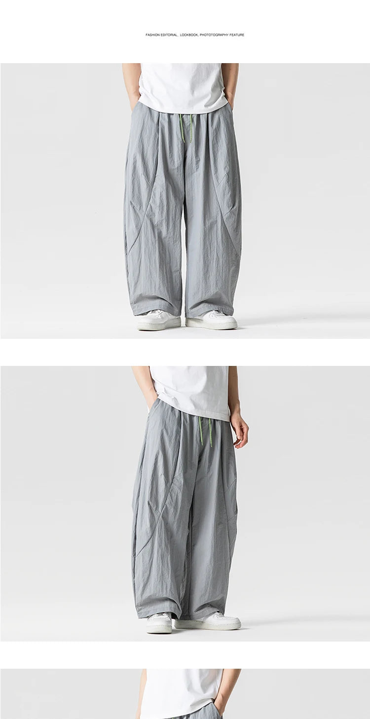 Wide Leg Pants Men and Women summer Light Thin Solid Straight Casual trousers Elastic Waist Harun Pant Loose Oversize Streetwear