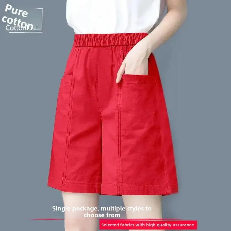 Summer Casual Loose High Waist Slimming Cotton Wide Leg Five-Quarter Length Women's Shorts Versatile Workwear Style Shorts