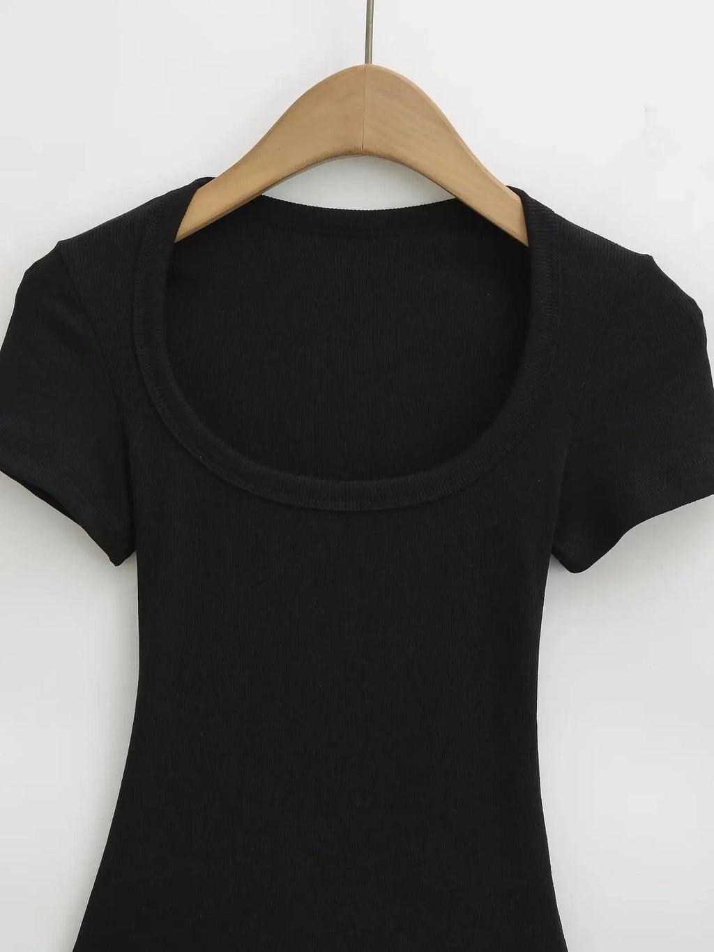 Women Short Sleeve Square Collar Bodysuits Summer Rib Knitted Elastic Slim Top Jumpsuits Solid Color