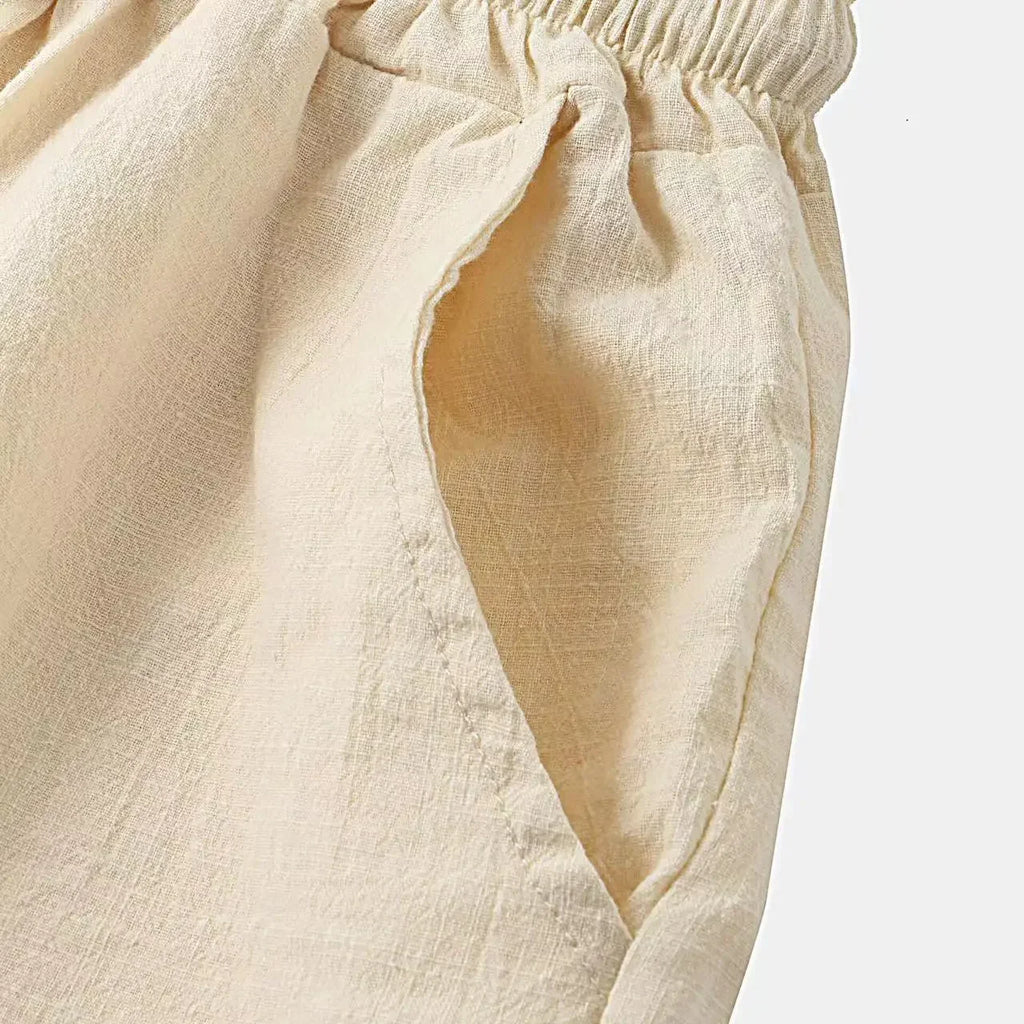 Summer Solid Cotton and Linen Suit Men'SSolid Color Fashion Lapel Short-sleeved Shirt Shorts Two-Piece Set S-3xl