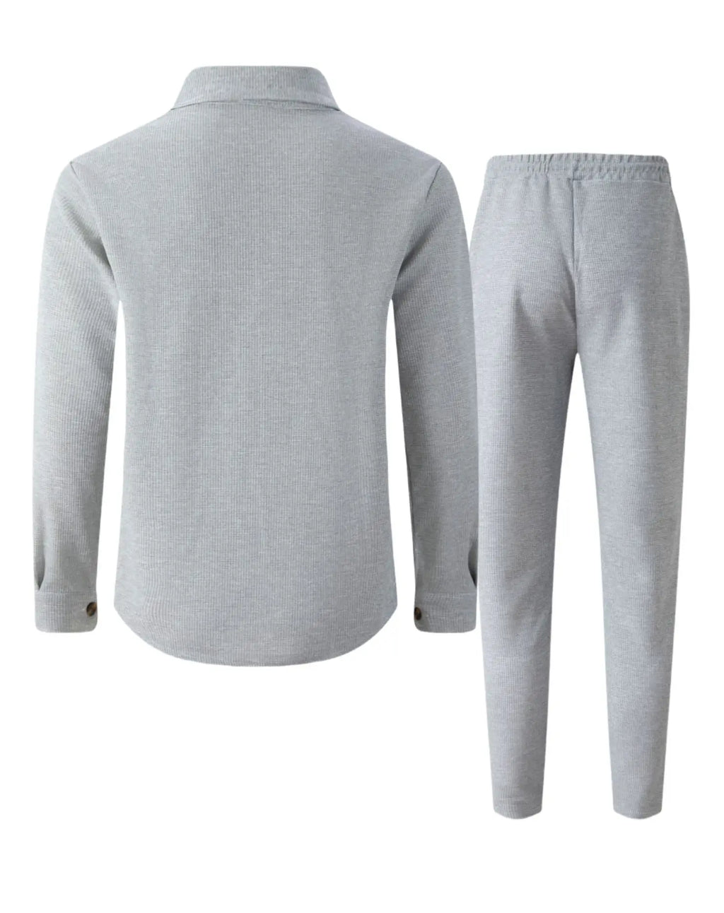 Men's casual two-piece waffle texture suit (including button-down top and elastic waist pants) - fashionable street casual sport