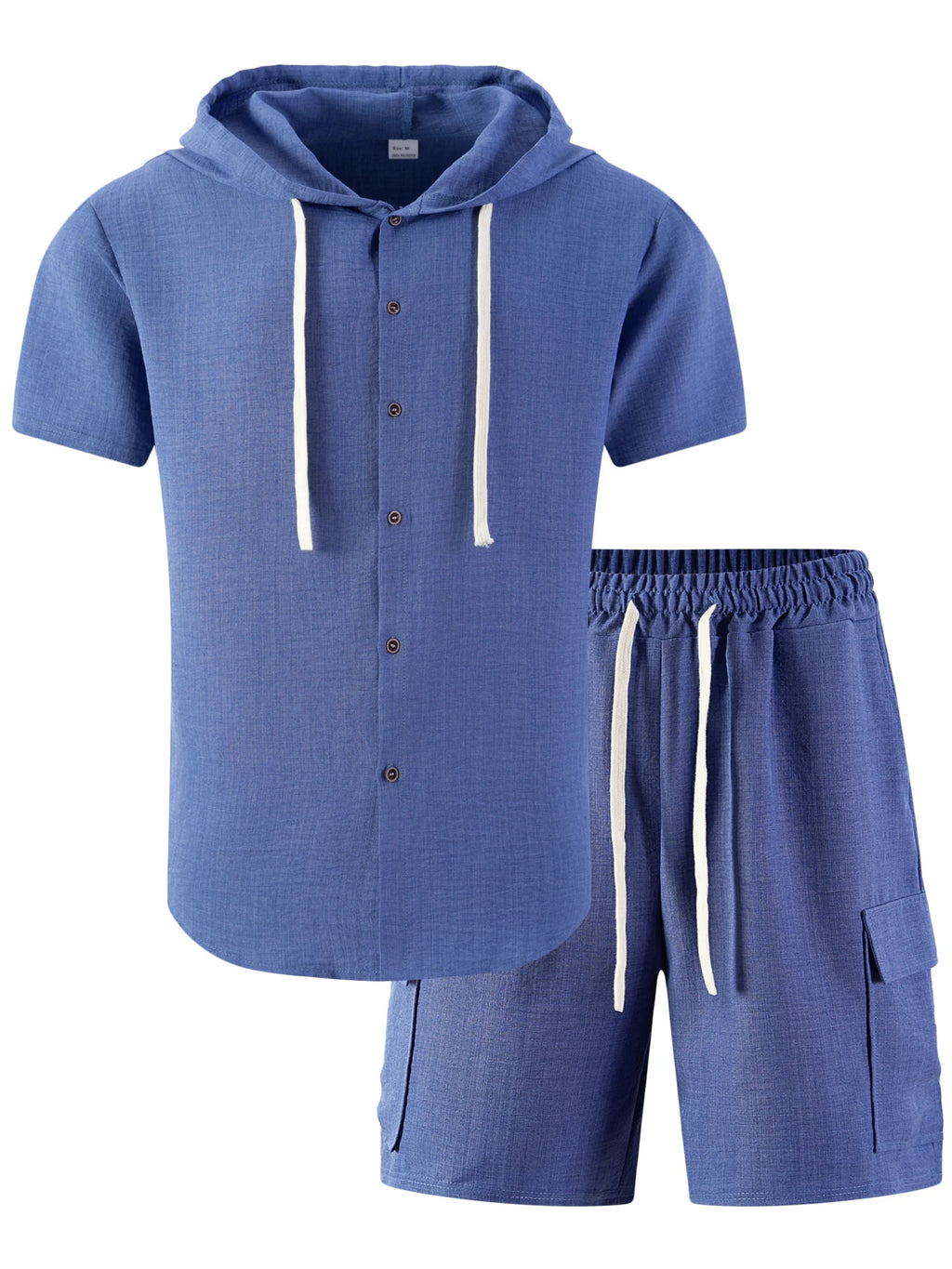 2026 New Men's Summer Casual Suit - Hooded Short-Sleeved Shirt and Drawstring Work Pants Set