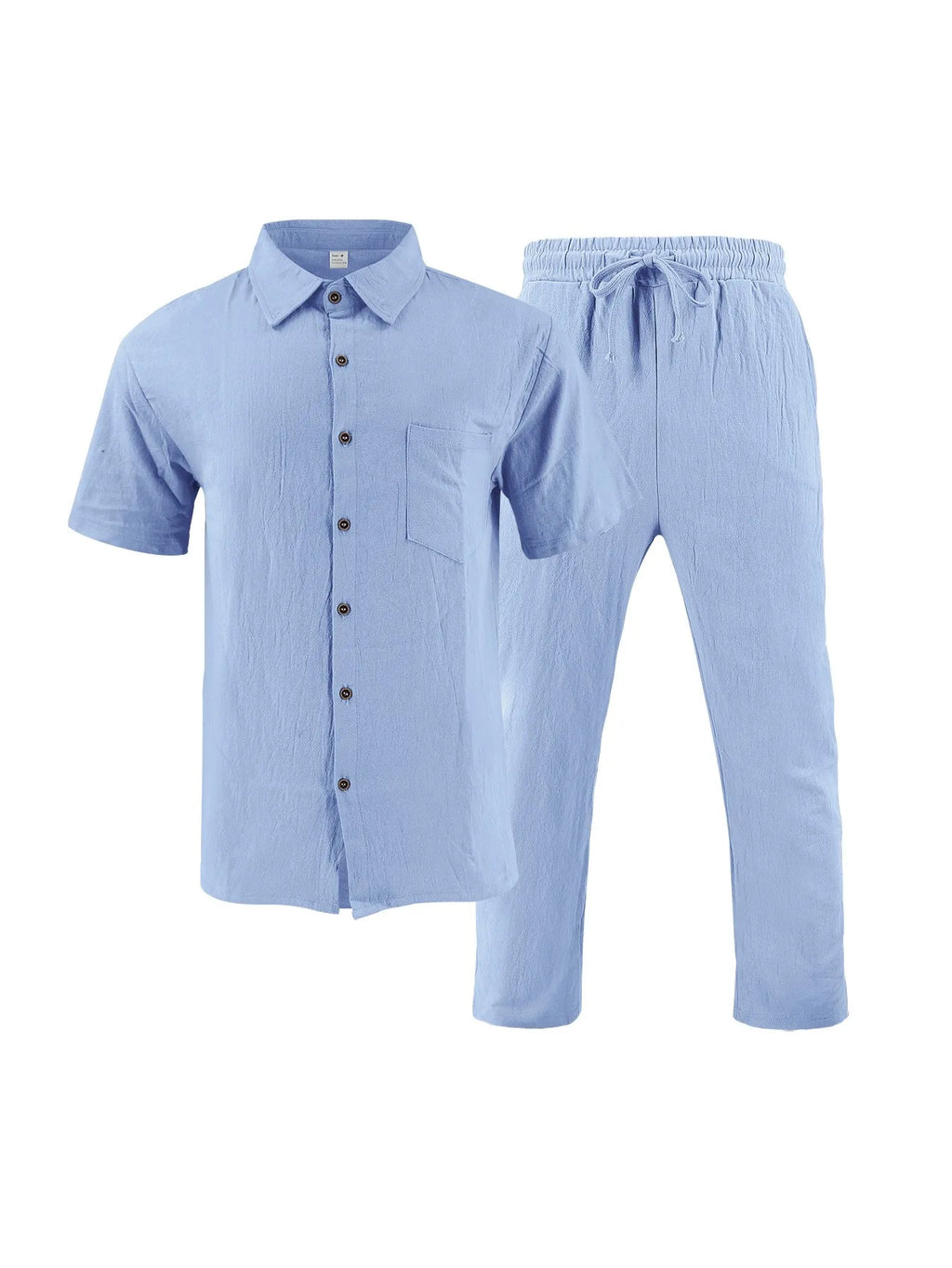 The 2025 Summer Beach Men's linen short-sleeved shirt set is a two-piece long pants set suitable fordaily casual beach vacations