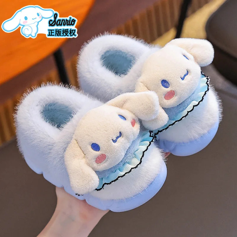 Sanrio Kawaii Girls Plush Slippers Cute Kuromi Hello Kitty My Melody Cartoon Student Winter Home Indoor Anti-Slip Warm Shoes