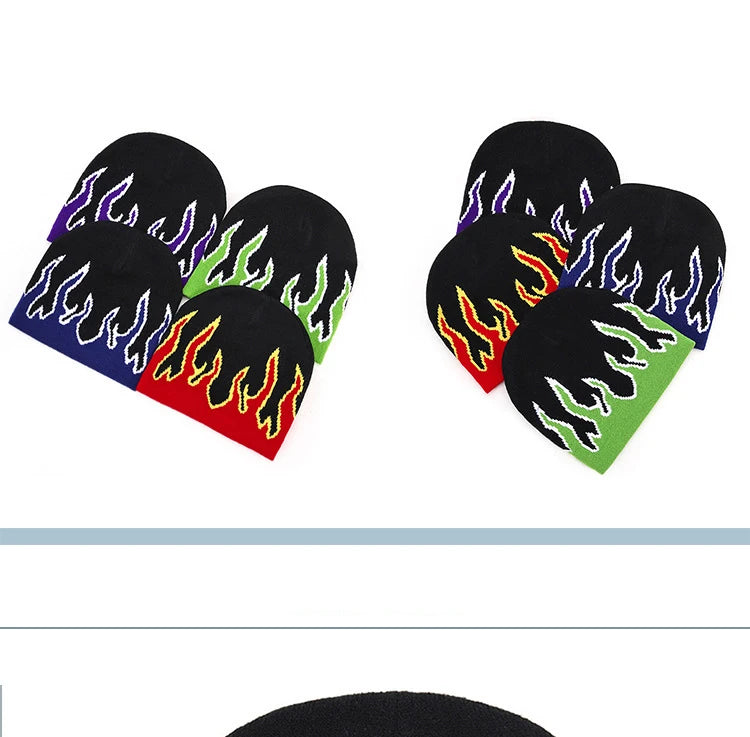 Autumn Winter Halloween Knitted Hat Men's Hip-hop Street Flame Pullover Bonnet Outdoor Riding Beanies Cap Wild Brimmed Hats
