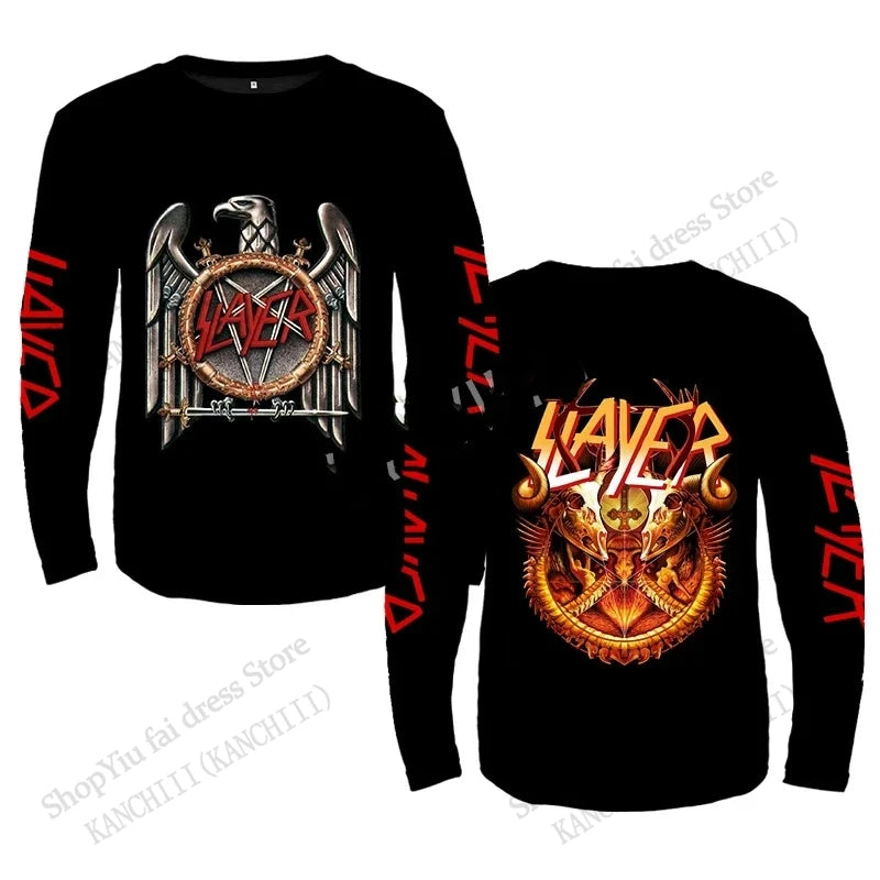 Rock Slayer Band 3D Print Long Sleeve Crew Neck T-shirt Men Women Fashion Oversized Tops Tees Metal Tshirt Mens Clothing Skull