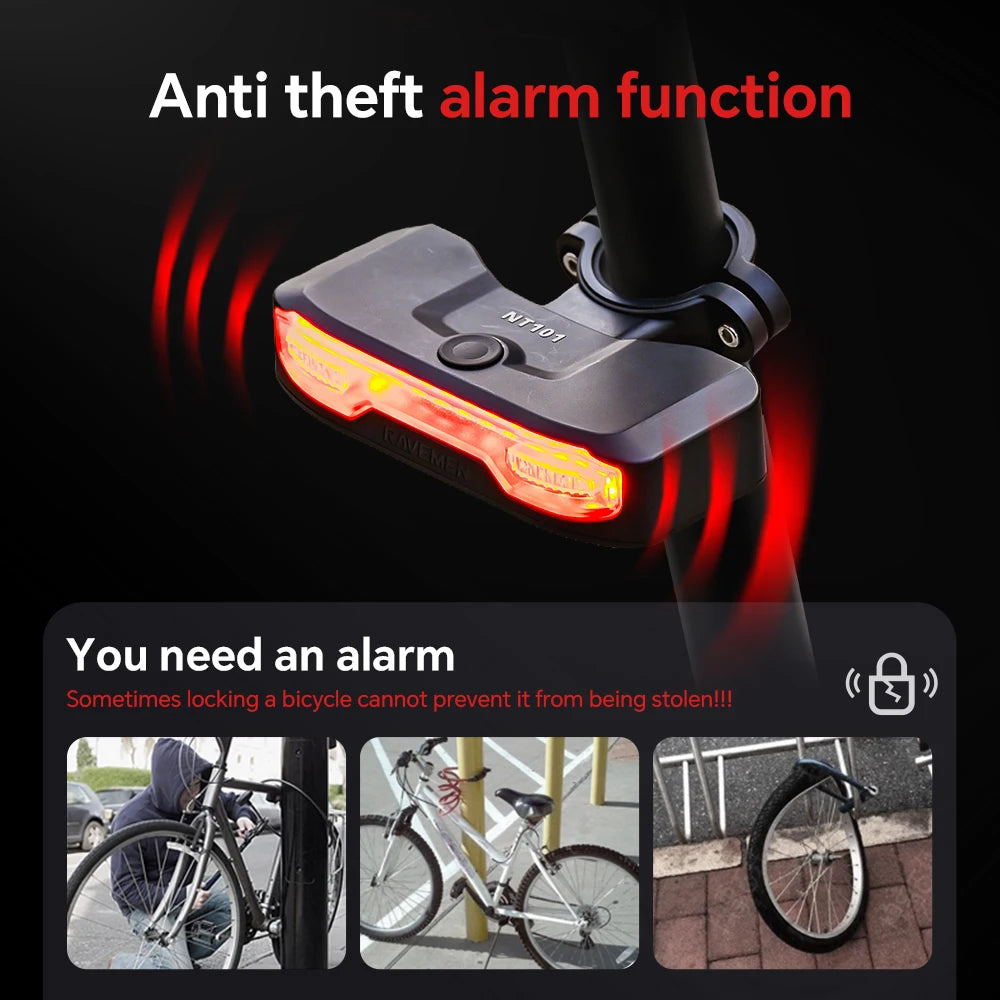 RAVEMEN Bike Turn Signals Rear Light Bicycle Wireless Taillight Horn NT101 Anti-Theft Vibration Alarm Auto On-Off Brake Sensor
