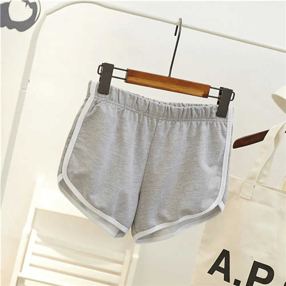 Cotton Women Yoga Shorts Summer Casual Breathable Elastic Waist Running Fitness Sports Beach Shorts Quick-Drying Gym Pants Grey