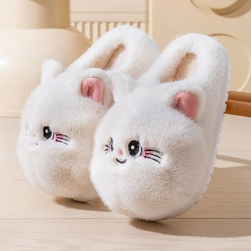 New fuzzy house slippers woman sweet furry cat designer mary janes shoes for women thick sole home slipper floor shoes bedroom