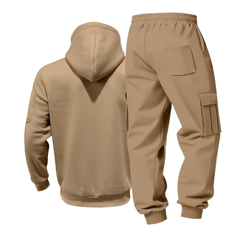 Men's Full Zip Hooded Tracksuit 2 Piece Set Casual Cargo Pocket Jogger Suit Outdoor Sports Hoodie And Pants Set