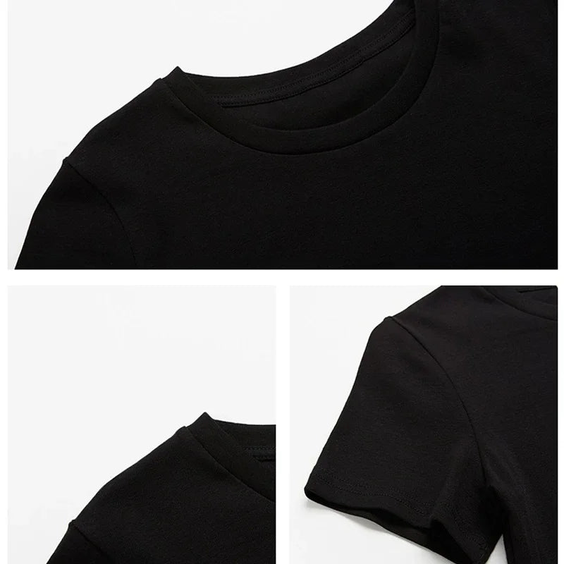 Summer Casual Short Sleeve Basic O Neck Solid Color Cropped Navel Women Crop Tops Soft Bodycon Fashion Tees Blouse
