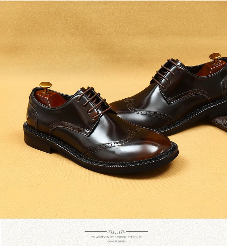 Big-headed leather shoes men's carved 2024 new wide-footed high-quality British limelight cowhide business casual men's shoes
