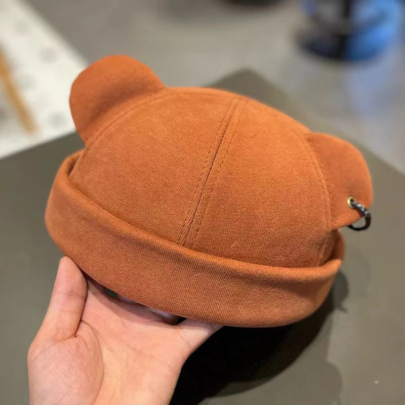 Unisex Cat Ear Cute Dome Caps Men Women Melon Beanie Htas Solid Color Autumn Winter Hip Hop Hat Fashion Korean Version Melon Cap