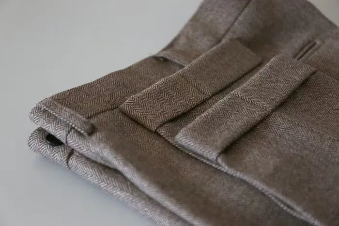 Autumn New Warm Wool Herringbone Casual Trousers British Retro Woolen Loose Straight Pants for Men
