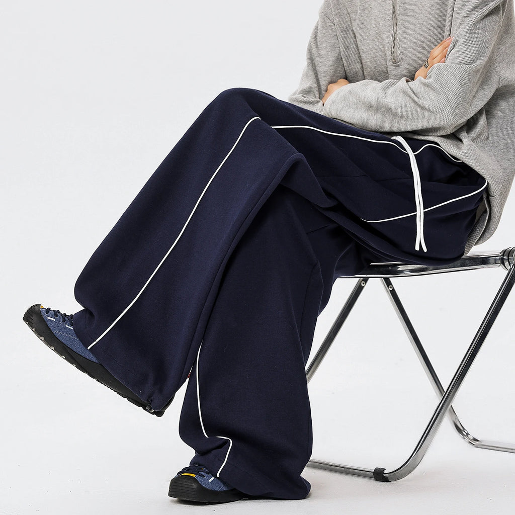 Men's Minimalist Oversized Wide Leg Sweatpants Contrast Stripe Drawstring Waist Streetwear Pants