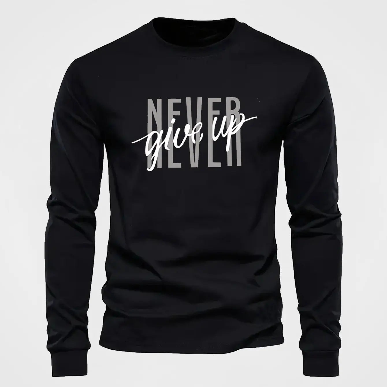 2025 Fashion NEVER English Letter 3D Printing Men's Long Sleeve Tees Autumn Casual Breathable O-neck T Shirt Tops Street Clothes