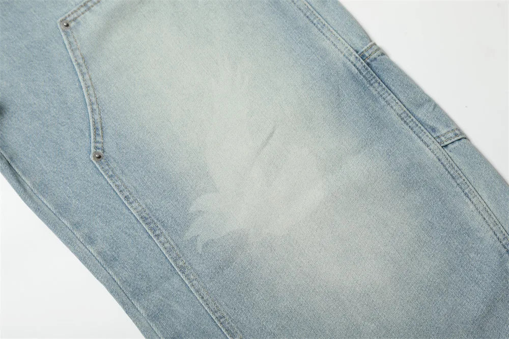 Pigeons Print Carpenter Denim Pant Mens Pocket Retro High Street Washed Distressed Loose Wide Leg ARC 3D JEANS