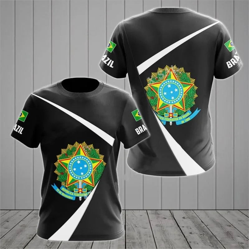 3D Printed Brazil Flag T Shirt Men Brazilian Football Pattern T-Shirts Summer Street Sports Round Neck Tops Short Sleeve Tees
