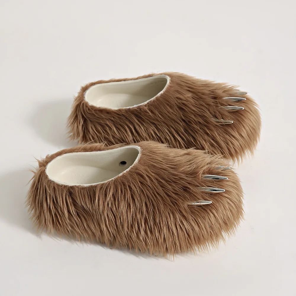 Ins Claw Slippers Adults Winter Flip Flops Warm Fur Slides Fluffy Fuzzy House Shoes Unisex Animal Claw Slippers