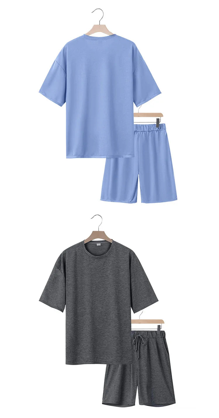 Men's Casual Two Piece Set Summer Short Sleeve T-Shirt and Shorts Set Comfortable Loose Fit Tracksuit for Men Clothing Set