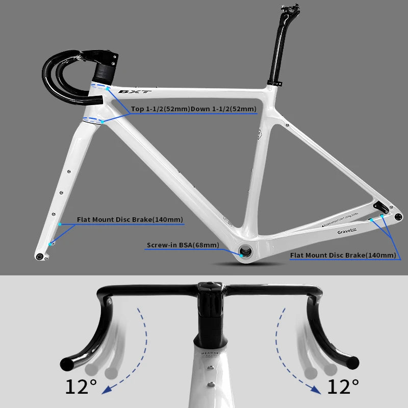 BXT Disc Brake Carbon Gravel Bike Frame 700C/27.5er Max Use 47C/2.1 Tire Carbon Gravel Bicycle Frame Thru Axle Carbon MTB Frame
