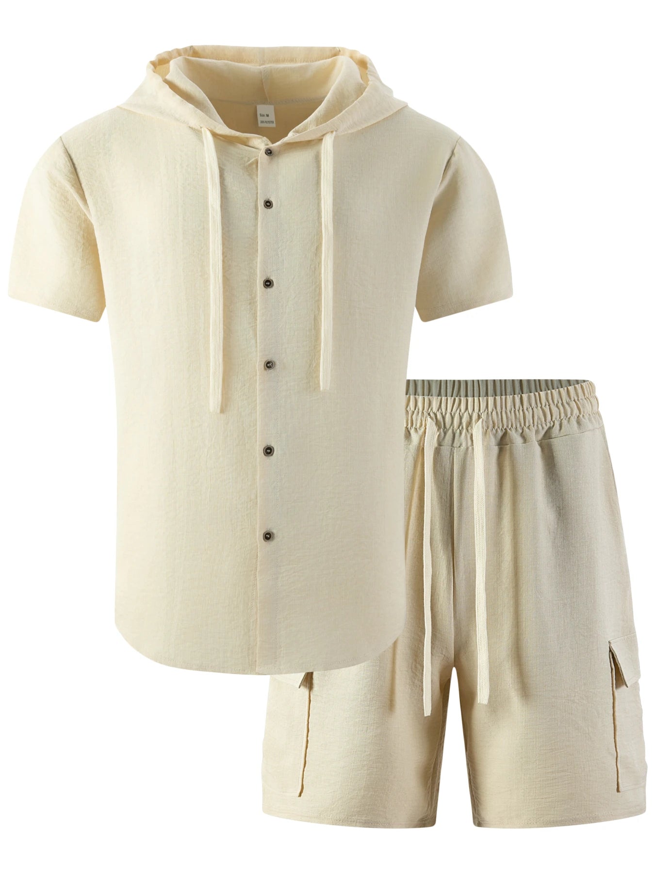 2026 New Men's Summer Casual Suit - Hooded Short-Sleeved Shirt and Drawstring Work Pants Set