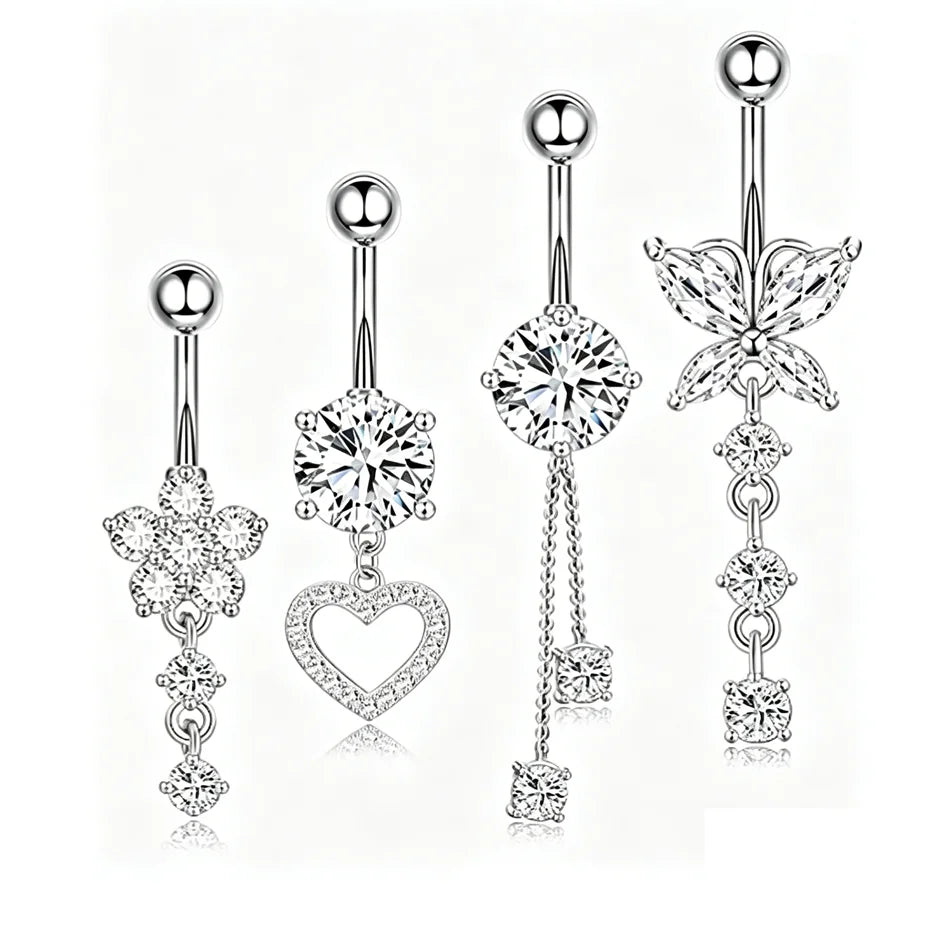 14G Surgical Titanium Dangle Belly Button Rings for Women Belly Ring Dangling Navel Piercing Jewelry with Heart Flower Butterfly