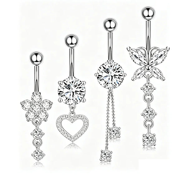 14G Surgical Titanium Dangle Belly Button Rings for Women Belly Ring Dangling Navel Piercing Jewelry with Heart Flower Butterfly