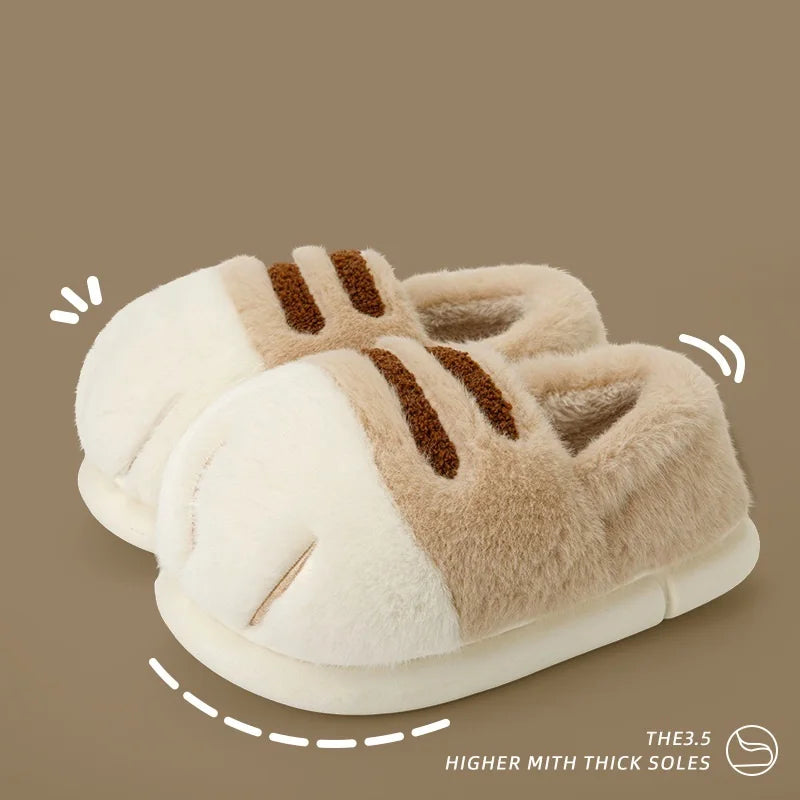 Newest cat paw feet slippers woman fluffy closed heel home shoes for women winter warm slip on animal claw slipper furry loafer