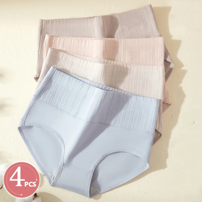High Waist 4Pcs/Set Cotton Panties Women Briefs Seamless Body Shaper Breathable Underwear Comfort Female Lingerie Plus Size 5XL