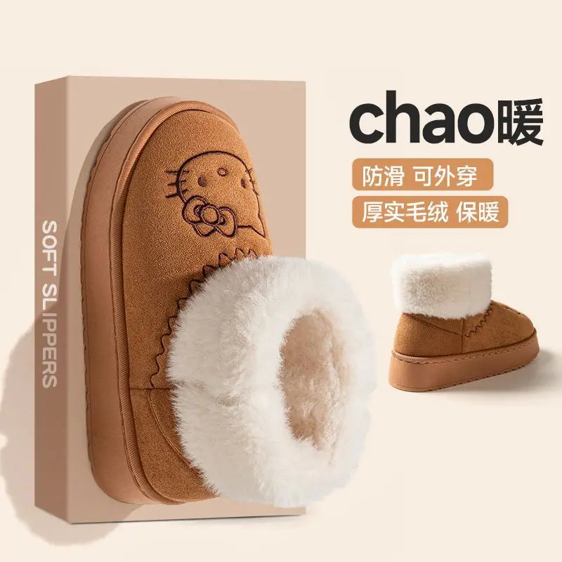 Sanrio Hello Kitty Winter Slippers Y2K Cute Cartoon Outdoor Sports Anti-Slip Slipper Casual Home Warm Shoes Universal Use Gift