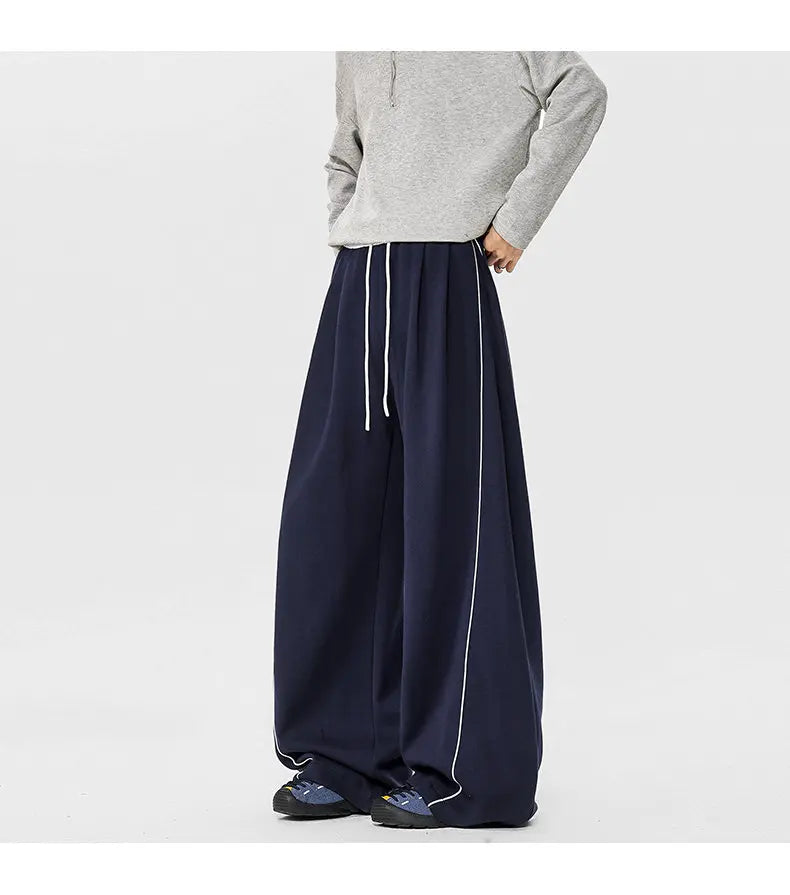 Men's Minimalist Oversized Wide Leg Sweatpants Contrast Stripe Drawstring Waist Streetwear Pants
